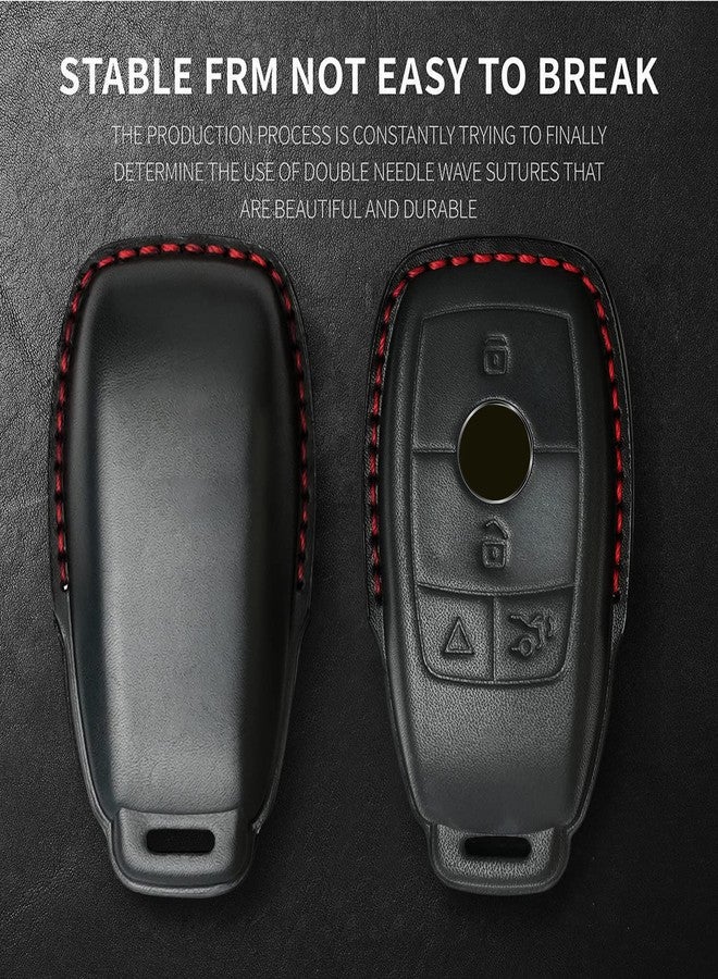 Tukellen for Mercedes Benz key fob cover Genuine Leather with keychain,Leather Protector Key case compatible with 2017-2023 E-Class 2018-2021 S-Class 2019-2023 A-Class C-Class G-Class-Black (Red line) - Image 3